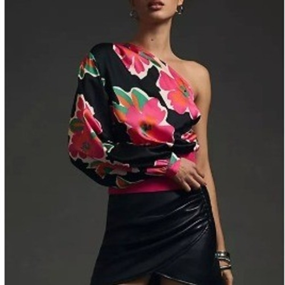 Dolan One Shoulder Floral Top Womens Size S Black Pink Anthropologie Blouse New